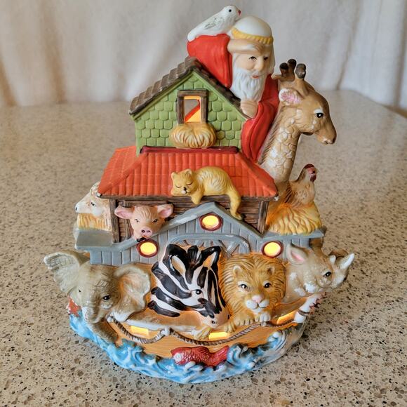 VTG Noah's Ark Handpainted Ceramic Nightlight Light Up Display Animal Figurine - Picture 12 of 16